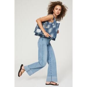 SANDRO Denim Tie-Dyed Kasbah Magnetic Button Closure Open Pocket Grunge Bag